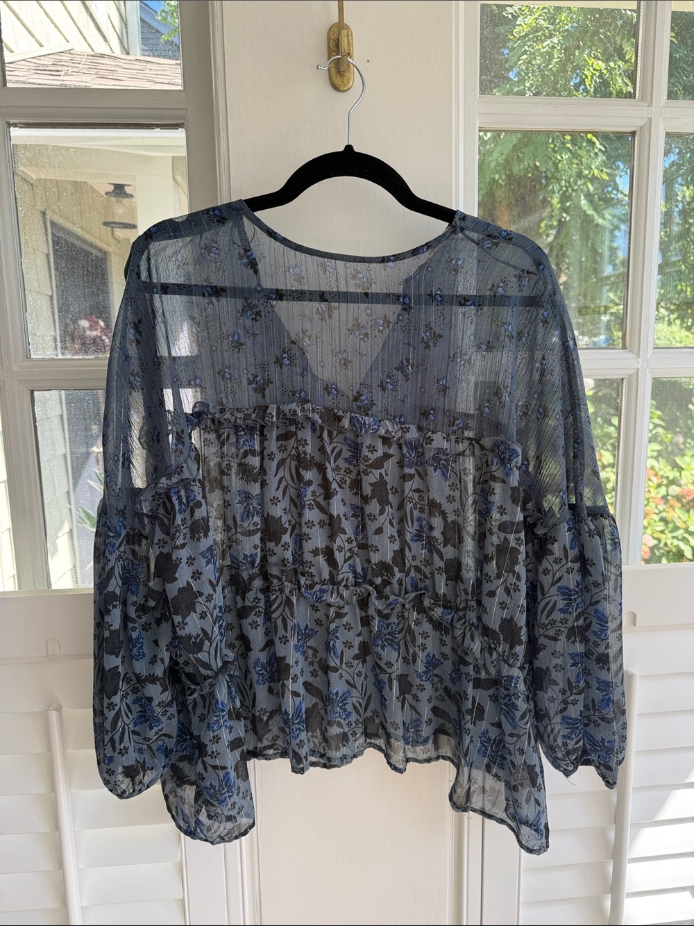 Zara Sheer Blue Floral Peasant Blouse Small Women’s